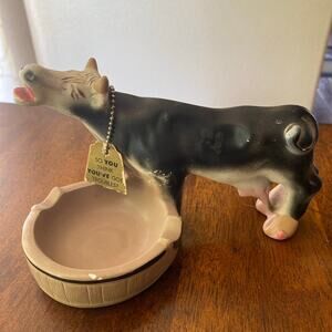 Vintage Chalk-ware Black Cow Ashtray.